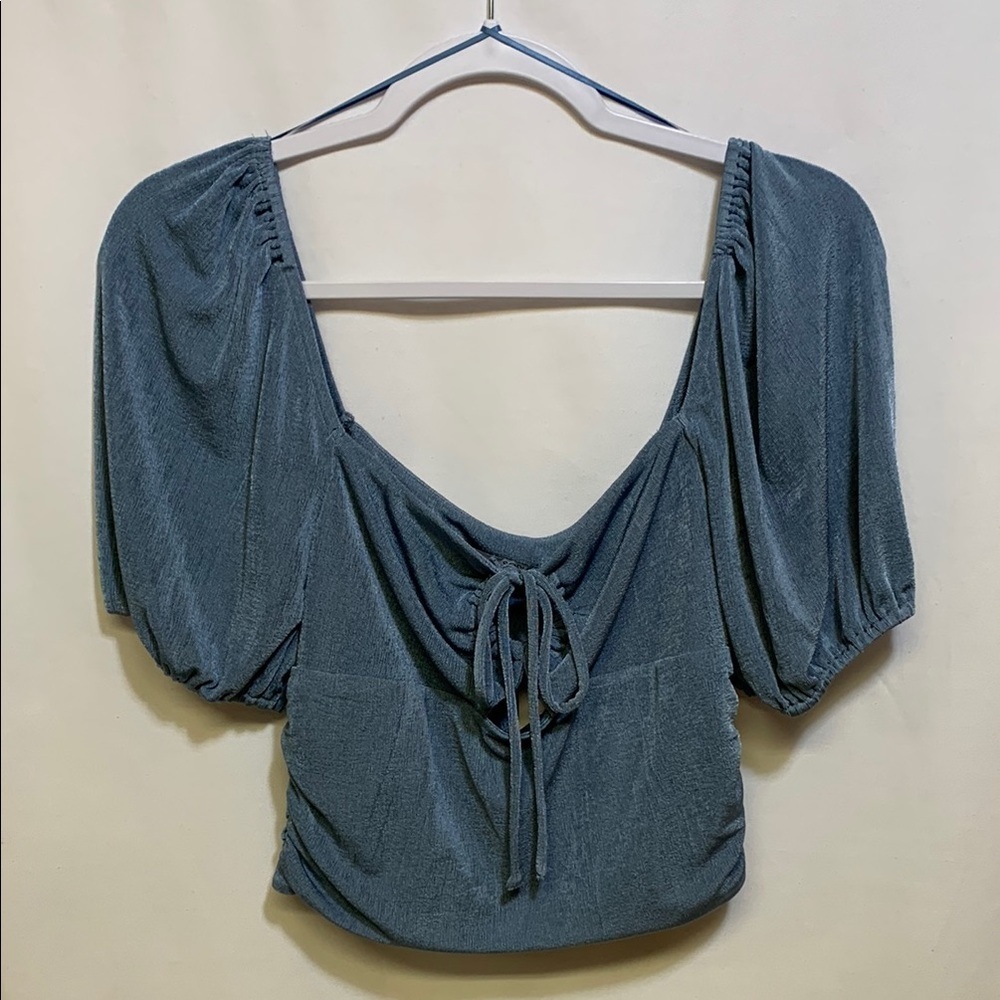 Sophie Rue Blue Puff Sleeve Crop Top